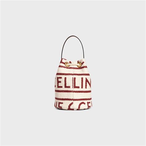 teen drawstring in textile with celine all-over and calfskin|TEEN DRAWSTRING IN STRIPED TEXTILE AND .